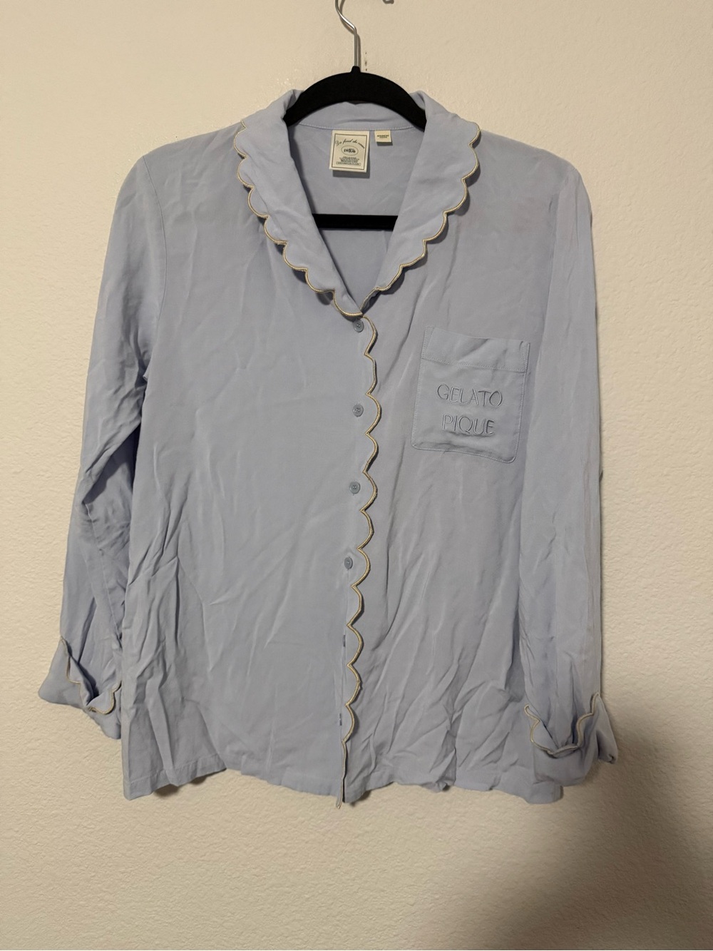 Gelato Pique Women's Light Blue Scalloped-Trim Button Pajama Top